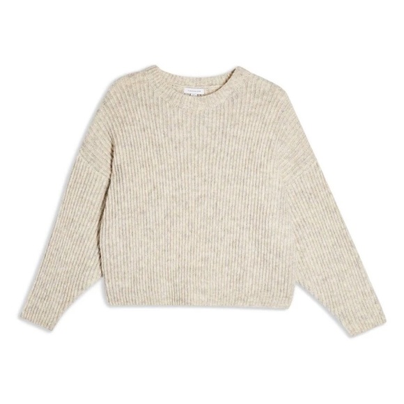 Topshop rib knit long sleeves crewneck sweater Light Heather Gray Oat XS - Picture 11 of 11